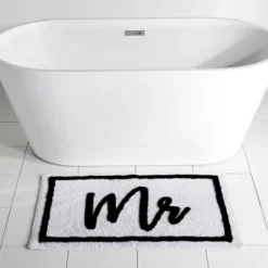 Shiraleah "Mr." White Rectangle Bath Rug