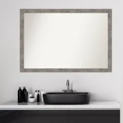 39" X 27" Non-Beveled Marred Wood Bathroom Wall Mirror Pewter - Amanti Art -Bathroom Products Store GUEST 06461f80 5f18 478a 99db 3c85bc2c6e51