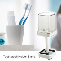 Unique Bargains Toothbrush Holder Stand With Cover With 3 Slots ABS For Bathroom For Toothpaste White 8.86''x2.87'' 1Pc