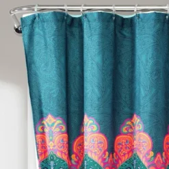 14pc Boho Chic Shower Curtain With Peva Lining And Rings Set Navy - Lush Décor