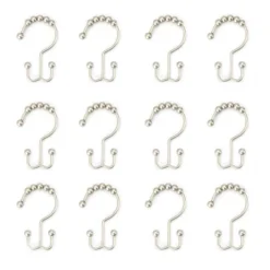 2lbDepot Double Shower Curtain Hooks Rings (Brushed Nickel - Set Of 12