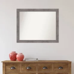 32" X 26" Non-Beveled Pinstripe Plank Gray Narrow Bathroom Wall Mirror - Amanti Art -Bathroom Products Store GUEST 1500f8f9 e6a2 4839 905c 4e8619c3e95f