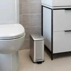 ITouchless SoftStep Step Pedal Bathroom Trash Can With AbsorbX Odor Filter 1.32 Gallon Silver Stainless Steel