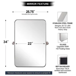 ANDY STAR Modern Decorative 22 X 34 Inch Rectangle Wall Mounted Hanging Bathroom Vanity Mirror With Stainless Steel Metal Frame, Brushed Nickel -Bathroom Products Store GUEST 17fad495 f4a5 454c 8086 244475b844b4