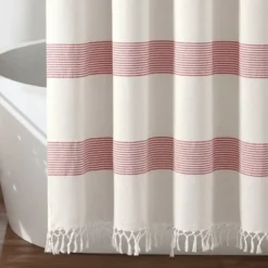Tucker Stripe Yarn Dyed Cotton Knotted Tassel Shower Curtain - Lush Décor -Bathroom Products Store GUEST 1b5f1c99 6e08 48e0 ba8e 6b52eae4662b