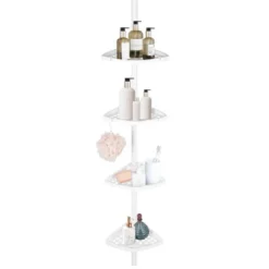 J&V TEXTILES Rustproof Shower Caddy Corner For Bathroom,Bathtub Storage Organizer For Shampoo Accessories,3 Or 4 Tier Adjustable Shelves With Tension Pole,Up To 8 Feet -Bathroom Products Store GUEST 1c1f1324 a319 4cbb 94a3 b3d112556d09