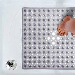 Tranquil Beauty 21" X 21" Clear Gray Square Non-Slip Shower And Bath Mats With Suction Cups Ideal For Kids & Elderly -Bathroom Products Store GUEST 2718b3a1 bdd9 4e07 97de ada8bc0b3ff3
