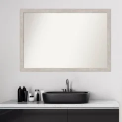 39" X 27" Non-Beveled Marred Wood Bathroom Wall Mirror Silver - Amanti Art -Bathroom Products Store GUEST 295035e5 a2d2 4fa8 b179 8e5dccf38d49