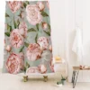 UtArt Peach Peonies Watercolor Pattern On Teal Sepia Shower Curtain - Deny Designs