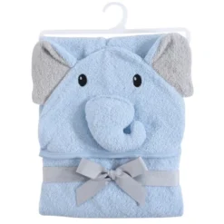 Hudson Baby Infant Boy Cotton Animal Face Hooded Towel, Light Blue Elephant, One Size