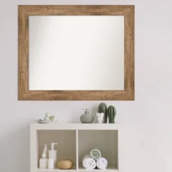 34" X 28" Non-Beveled Owl Wood Bathroom Wall Mirror Brown - Amanti Art -Bathroom Products Store GUEST 2e59922d 32a4 4c54 8d74 969a9f87ba96