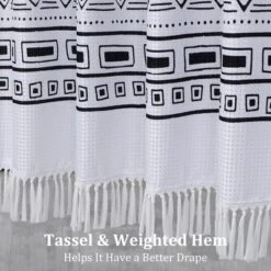 Trinity Geometric Boho Tassel Fabric Shower Curtain For Bathroom