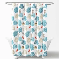 Single Reef Feather Shower Curtain Blue/Coral - Lush Décor -Bathroom Products Store GUEST 4ae34b53 284f 4447 8964 8062ba402f24