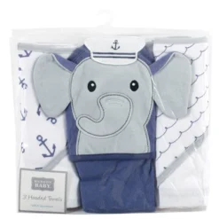 Hudson Baby Infant Boy Cotton Rich Hooded Towels, Sailor Elephant, One Size
