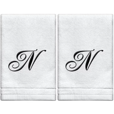 Creative Scents Set of 2 White Fingertip Monogrammed Towels, Black Embroidered Creative Scents Set Of 2 White Fingertip Monogrammed Towels, Black Embroidered -Bathroom Products Store GUEST 546f7a3d 981d 45e8 a9db 880b6dc631f9