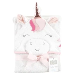 Hudson Baby Infant Girl Cotton Animal Face Hooded Towel, Rose Unicorn, One Size