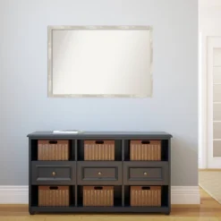 38" X 26" Non-Beveled Crackled Narrow Bathroom Wall Mirror Metallic Silver - Amanti Art -Bathroom Products Store GUEST 59d382a5 c599 455c 8ff2 9b3b91d1d4b8