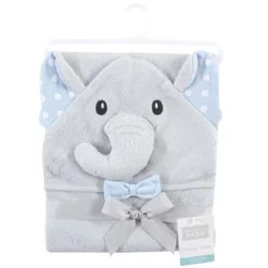 Hudson Baby Infant Boy Cotton Rich Animal Hooded Towel, White Dots Gray Elephant, One Size