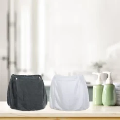 Unique Bargains Men's Bath Wrap Towel For Shower Spa Adjustable Robes With Hair Dry Cap White Gray 2 Pcs