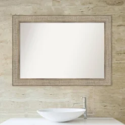42" X 30" Non-Beveled Trellis Silver Wood Bathroom Wall Mirror - Amanti Art -Bathroom Products Store GUEST 61a5442e 98dd 4e74 8a29 d1a395f8a72e