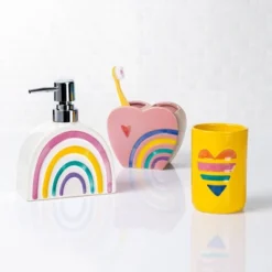 3pc Rainbow Hearts Bathroom Accessories Set - Allure Home Creations