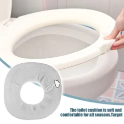 Unique Bargains Stretchable Thicker Toilet Seat Cover Pad Lid With Handle Bathroom Washable Reusable