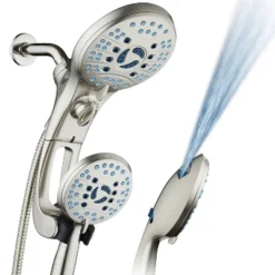 High Pressure Handheld Rain 50 Mode Three Way Shower Head Combo With Adjustable Arm Nickel - Aquabar