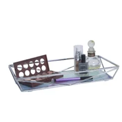 Geometric Tempered Glass Vanity Tank Tray Marble Metallic/Chrome - Home Details