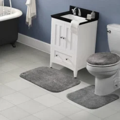 3pc Traditional Nylon Bathroom Rug Set Gray - Garland Rug