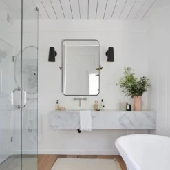 ANDY STAR 22 Inch Tall By 34 Inch Wide Rectangular Tilting Modern Floating Vanity Mirror With Rounded Edges And Adjustable Wall Mounts, Brushed Nickel -Bathroom Products Store GUEST 6dd6e480 74a5 4f94 b4d5 d23f0c82c30d