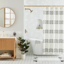 Clipped Jacquard Stripe Shower Curtain Sour Cream/Railroad Gray - Hearth & Hand™ With Magnolia -Bathroom Products Store GUEST 6e482583 c276 422b a7a6 12c230ca7358
