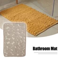 Unique Bargains Bathroom Rugs Polyester Bath Mat Machine Washable Beige Cobblestone Pattern 23.62"x15.75"