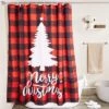 Juvale Red Buffalo Plaid Merry Christmas Tree Bath Shower Curtain Set Polyester With 12 Hooks For Bathroom Decor 70"x71" -Bathroom Products Store GUEST 6ffa36b7 bc95 4c84 ae95 53865f988dd3
