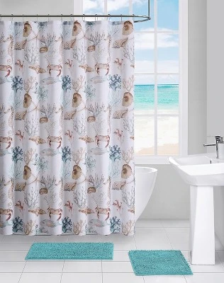 Kate Aurora Seaside Villa Mosaic Coastal Seahorses & Coral Fabric Shower Curtain Kate Aurora Seaside Villa Mosaic Coastal Seahorses & Coral Fabric Shower Curtain -Bathroom Products Store GUEST 704ad655 fb10 40ba 8b34 3b01cae01f41