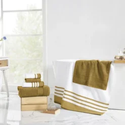 Modern Threads 6 Piece Bath Towel Set, Quick Dry Striped, Reinhart.