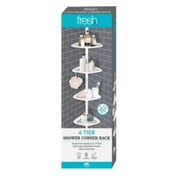 J&V TEXTILES Rustproof Shower Caddy Corner For Bathroom,Bathtub Storage Organizer For Shampoo Accessories,3 Or 4 Tier Adjustable Shelves With Tension Pole,Up To 8 Feet -Bathroom Products Store GUEST 879fec40 ebf2 4be8 989c 47340724232c