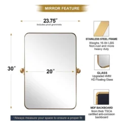 ANDY STAR 20 Inch Tall By 30 Inch Wide Rectangular Tilting Modern Floating Vanity Mirror With Rounded Edges And Adjustable Wall Mounts, Brushed Gold -Bathroom Products Store GUEST 8b62b8eb 57d2 4082 94ff 79c159f6d543