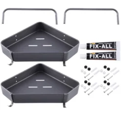 Unique Bargains Bath Corner Shower Shelves Adhesive Caddy With Hooks And Rod For Bathroom 9.57"x9.57"x1.97" 2 Sets -Bathroom Products Store GUEST 8c6ac04f 6d8e 4c29 9353 37b085c94e73