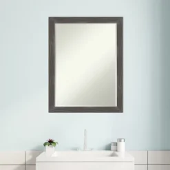 Amanti Art Woodridge Rustic Grey Petite Bevel Wood Bathroom Wall Mirror 27 X 21 In. -Bathroom Products Store GUEST 8f9e6538 502f 4948 9755 37deda279141