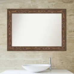 42" X 30" Non-Beveled Bridge Wood Bathroom Wall Mirror Brown - Amanti Art -Bathroom Products Store GUEST 94368a27 2bb7 42bd a7a7 84aa540978aa