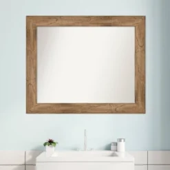 34" X 28" Non-Beveled Owl Wood Bathroom Wall Mirror Brown - Amanti Art -Bathroom Products Store GUEST 9790ca6f e159 4c18 a1b9 1fe3dbeb7851