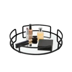 13"x13" Modern Round Vanity Mirror Tray Black - Bath Bliss