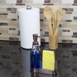 Home Basics Plastic Soap Dispenser With Brushed Steel Top And Fixed Sponge Holder -Bathroom Products Store GUEST a7cecdbf 8e7f 44e0 8405 cf821d1a5fe1