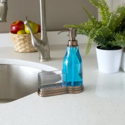 Home Basics Plastic Soap Dispenser With Brushed Steel Top And Fixed Sponge Holder -Bathroom Products Store GUEST aa71f8e6 4cce 4e64 b461 8d59b12deaea