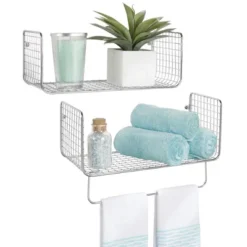 MDesign Bath Storage Organizer Shelving Set Of 2 - 1 Shelf With Towel Bar -Bathroom Products Store GUEST ac03505f 96c6 4589 854b af1b12b6a8c2