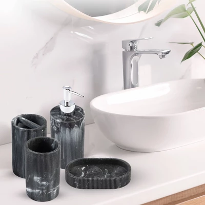 4pc Marble Resin marble effect Bath Accessory Set Black - KRALIX 4pc Marble Resin Marble Effect Bath Accessory Set Black - KRALIX -Bathroom Products Store GUEST ae124e77 1e43 4b9e 84b4 dd87feb98aa3