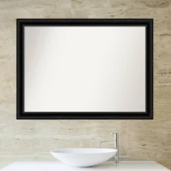 42" X 31" Non-Beveled Corded Bathroom Wall Mirror Black - Amanti Art -Bathroom Products Store GUEST b4027225 03e4 40c7 9f91 d7c84f638237