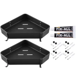 Unique Bargains Bath Corner Shower Shelves Adhesive Caddy With Hooks Drill For Bathroom 9.57"x9.57"x1.97" 2 Sets -Bathroom Products Store GUEST bc1f0e7e 0379 42c8 a194 48d57bc66ffd