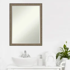 Amanti Art Parisian Silver Petite Bevel Wood Bathroom Wall Mirror 26 X 20 In. -Bathroom Products Store GUEST bdc215e3 9b60 41e7 bc23 774c24418943