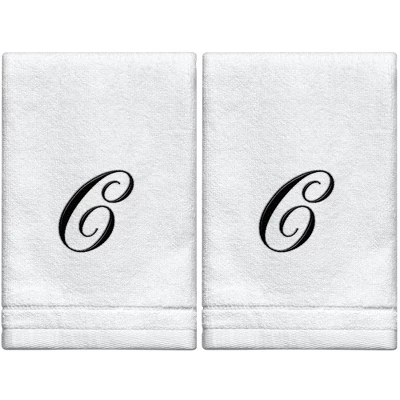 Creative Scents Set of 2 White Fingertip Monogrammed Towels, Black Embroidered Creative Scents Set Of 2 White Fingertip Monogrammed Towels, Black Embroidered -Bathroom Products Store GUEST bf9b8a63 682b 4454 8086 76627388f14e